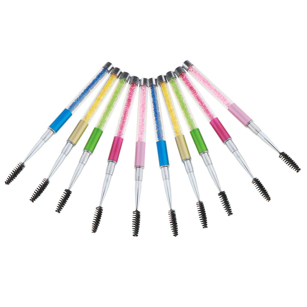 10Pcs Rhinestone Handle Makeup Eyelash Mascara Brush Spiral Wands Applicator
