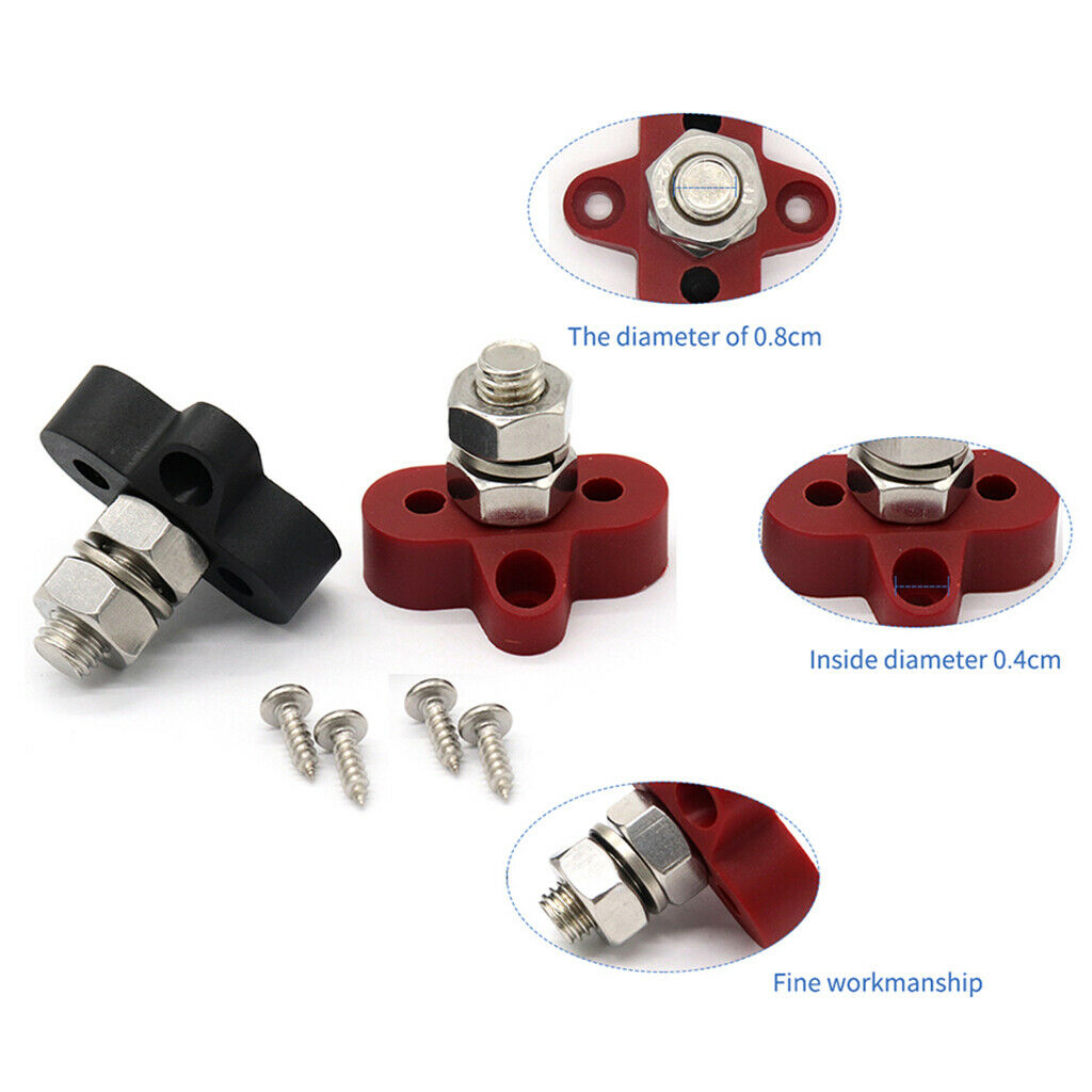 2pcs 3/8" Marine Stainless Steel Insulated Terminal Block with Single Stud