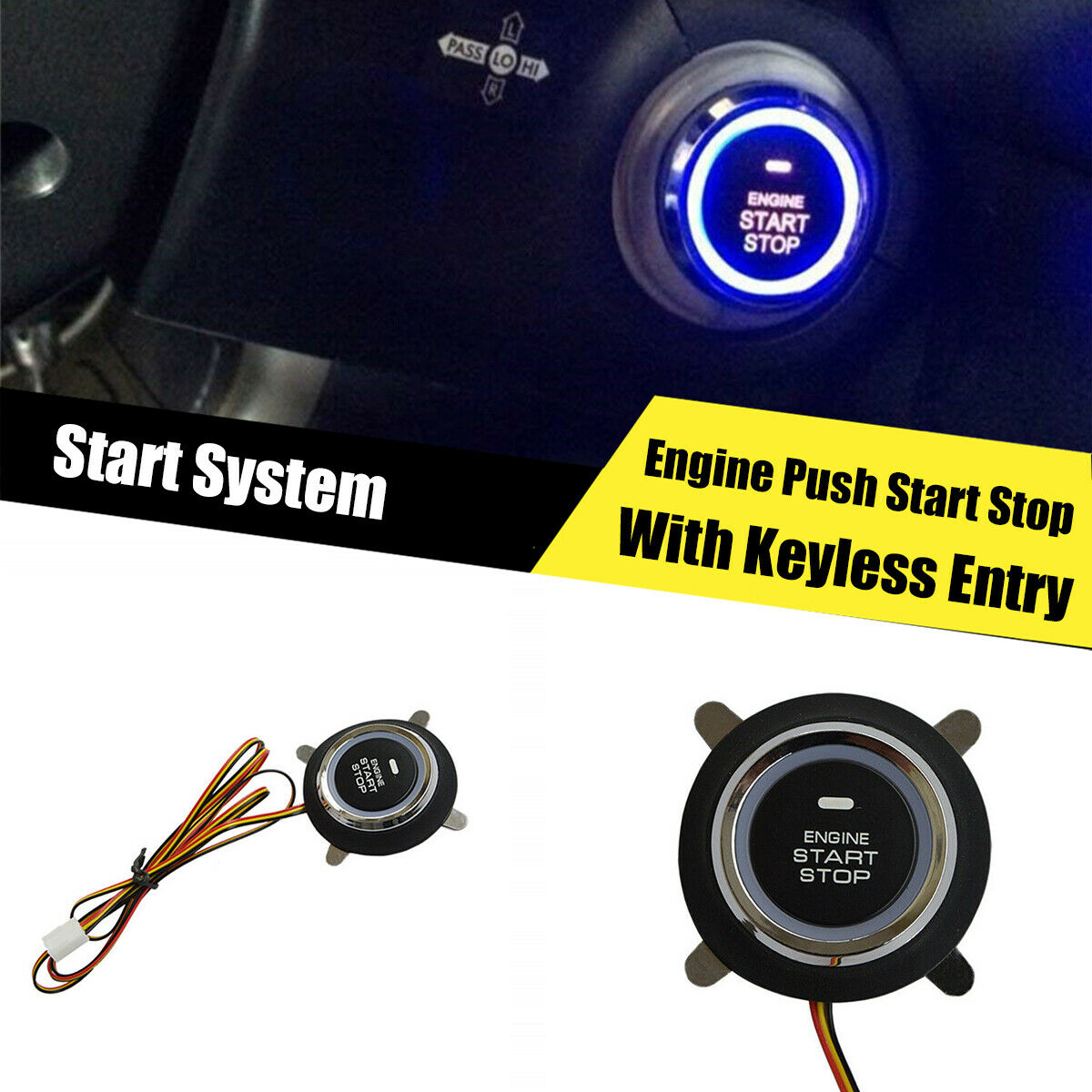 Car Keyless Entry Engine Start System Engine Starter Push Button 12V WITH LED