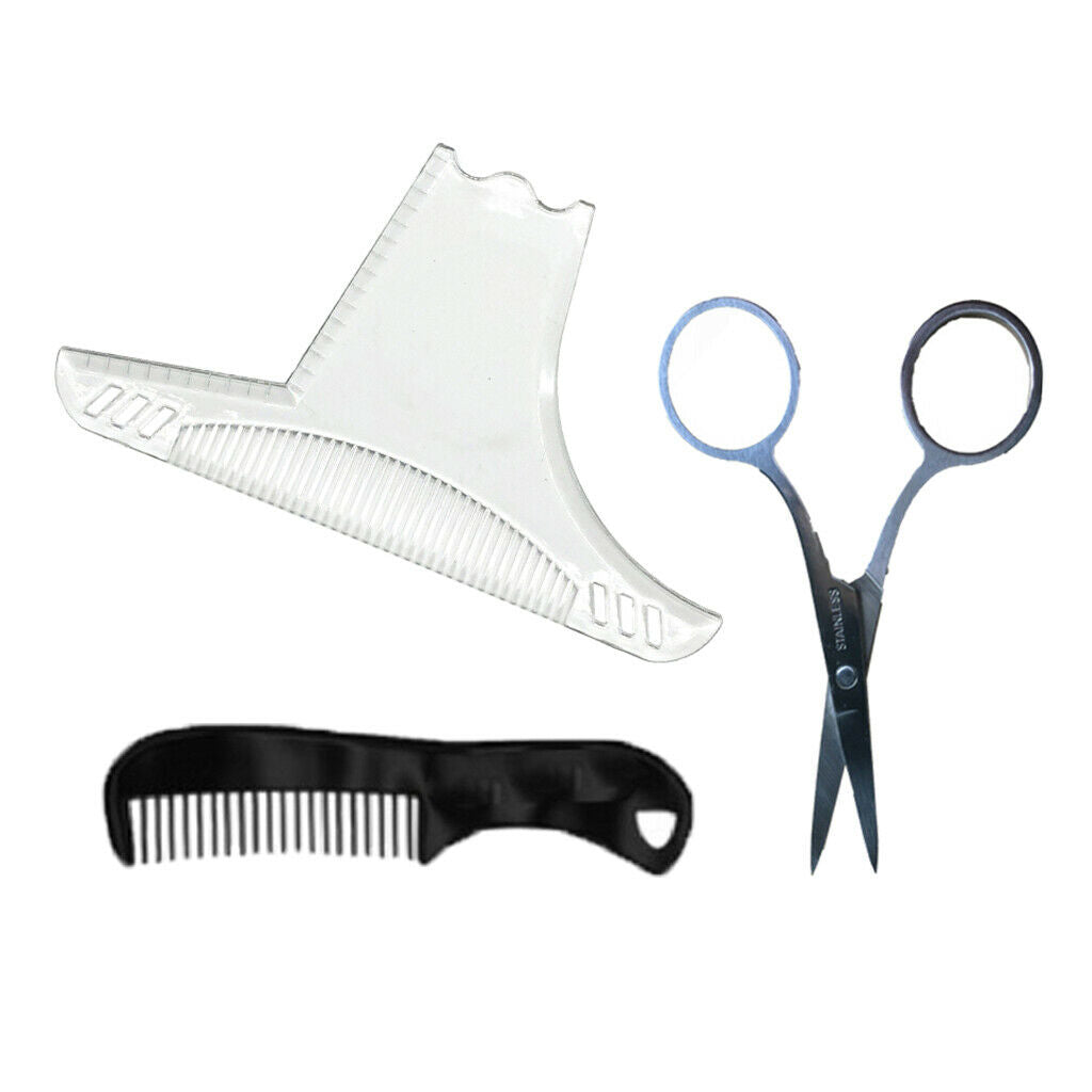 Transparent Beard Shaping Ruler Template  W/Beard Combs & Scissor
