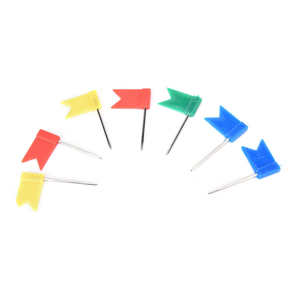 50X Flag Marker Shape Map Pins Cork Notice Board Push Pin Assorted Offic.l8