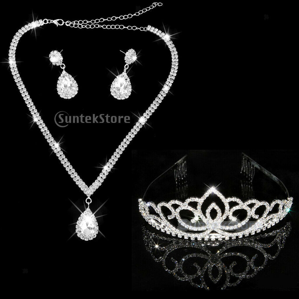 Crystal  Tiara Set + Pendant Necklace Water