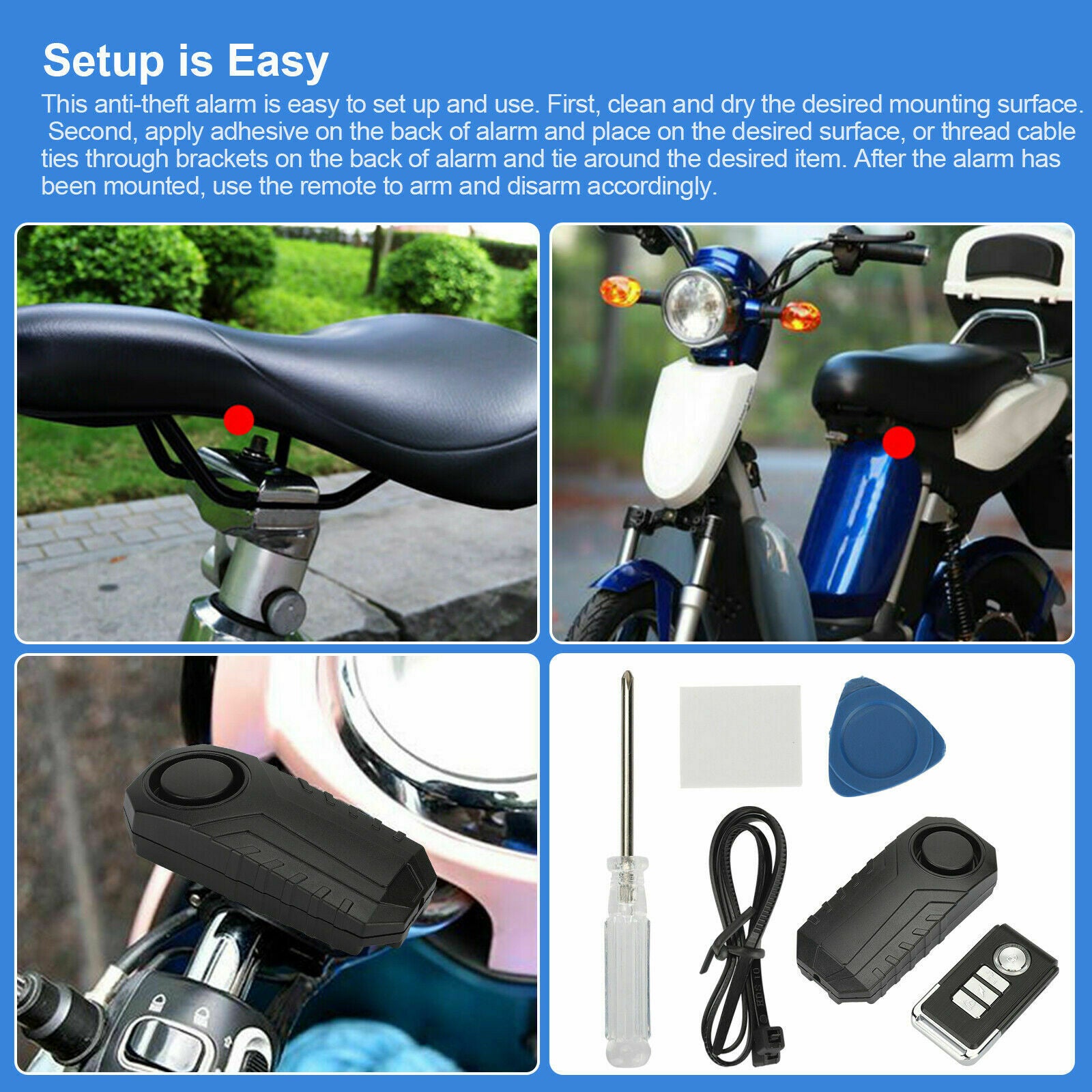 Loud 113dB Wireless Anti-Theft Vibration Motorcycle Bike Security Alarm Remote
