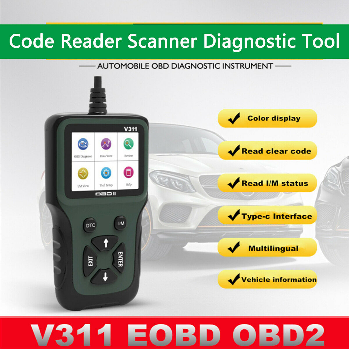 16-pin OBDII 16-pin OBDII Automotive Engine Fault Code Reader CAN Scan Tool