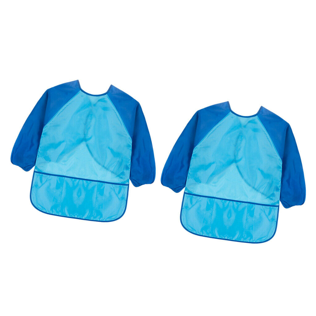 2 Pcs Kids Aprons with Pocket Long Sleeve Art Smock School Cooking Baking