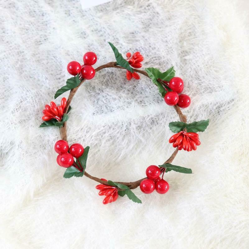 6PCS Christmas Candle Holder Berry Wreath Candle Ring Tealight Candlestick Decor