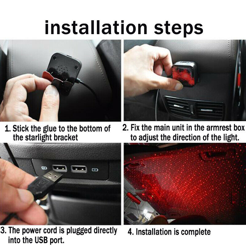 Car Rotating Star Projector Red LED Night Roof Light Atmosphere lamp Universal