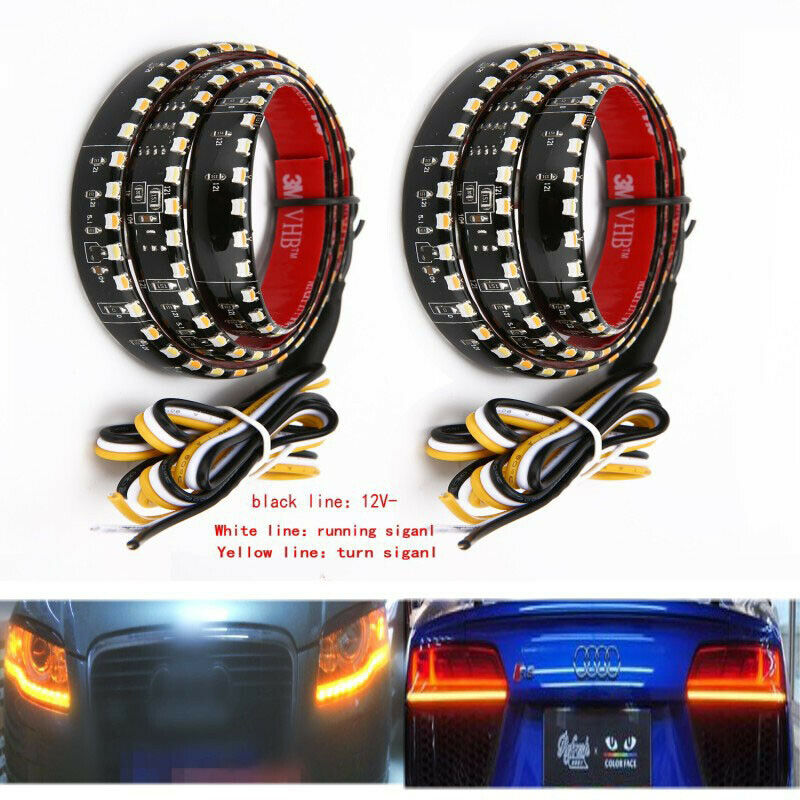 Pair 60CM LED Headlight Strip Daytime Running Light Sequential Flow Lamp 6W IP65