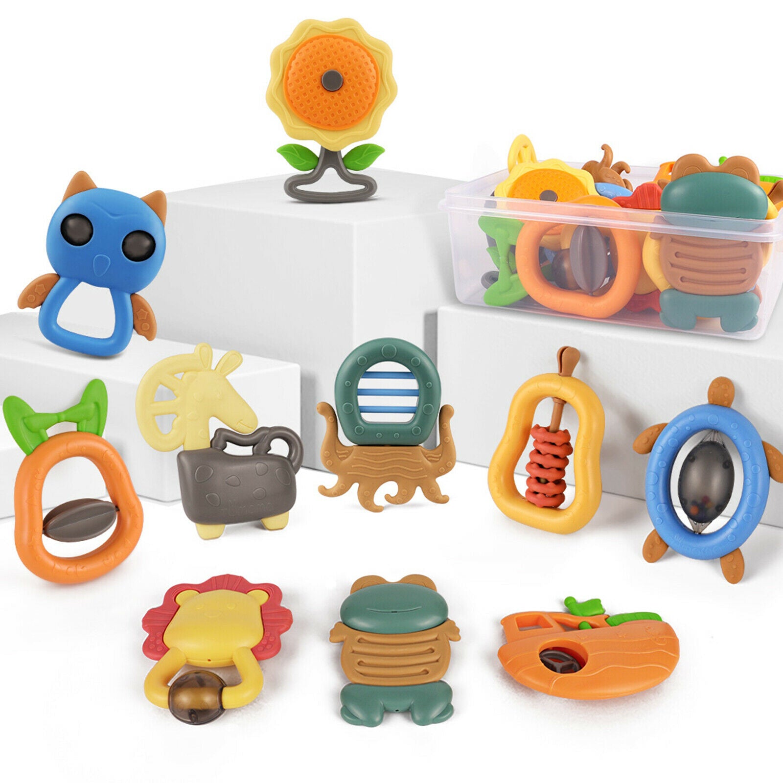 10pcs Newborn Baby Rattle Set Infant Teething Rattles Easy Grip Shaking Toys