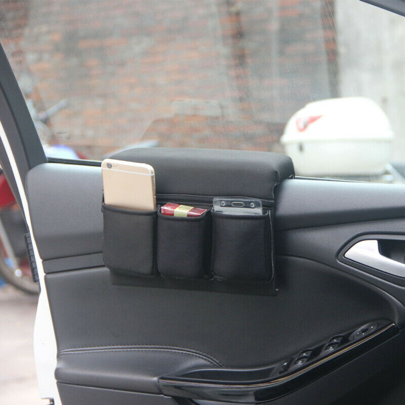 Car SUV Window Armrest Hanging Bag Leather Storage Pocket Organizer Phone Holder