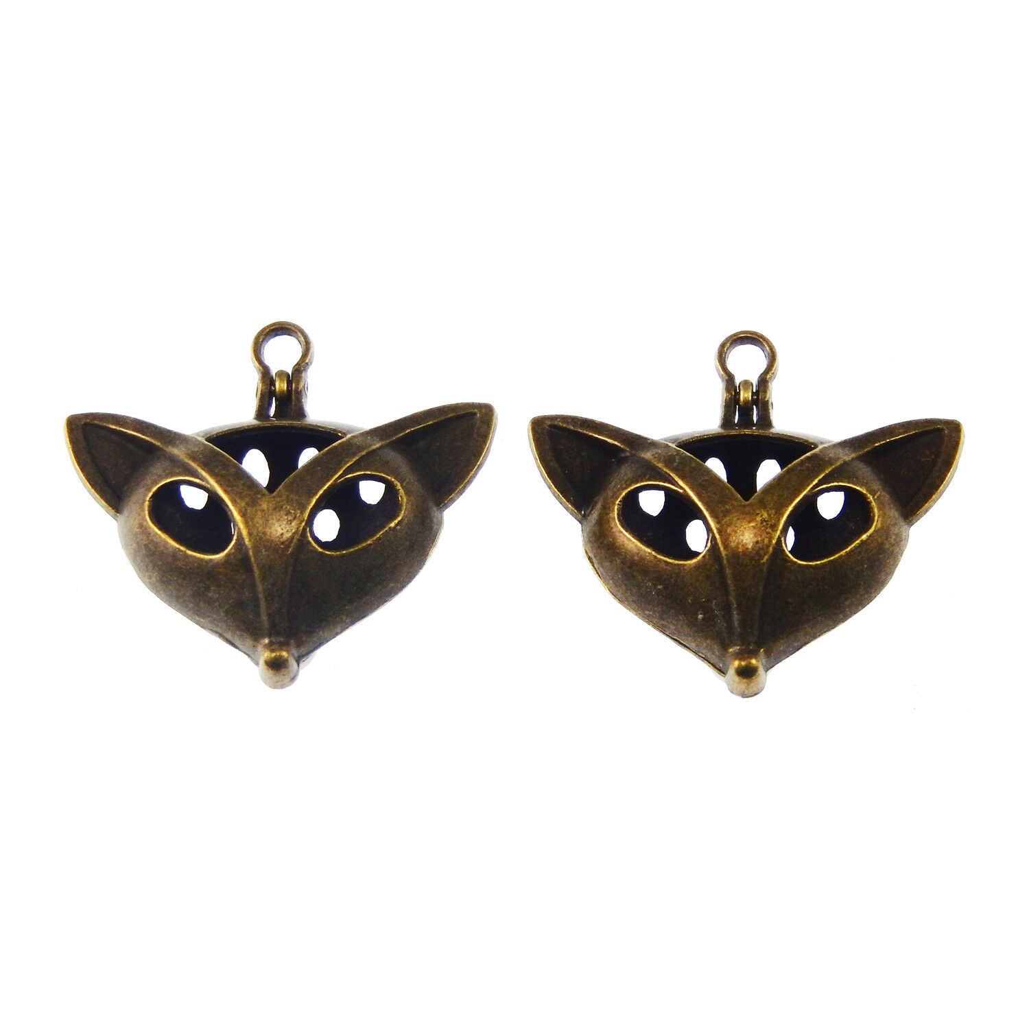 2 PCS Retro Bronze Magnetic Locket Hollow Fox Head Charm Pendant Jewelry 34*31mm