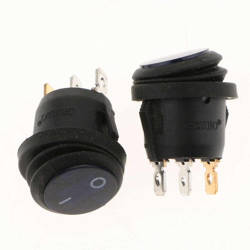 3 pieces Waterproof Round Illuminated Rocker Switch, ON-OFF Action, Blue LED ,