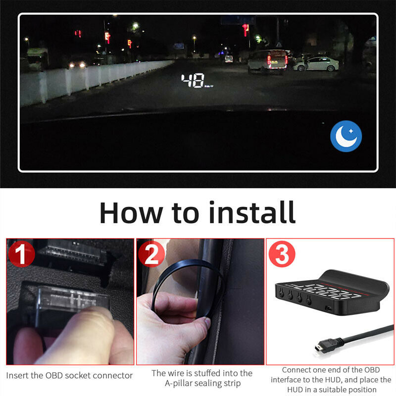 Car High-definition HUD Head-up Display M5 Universal Black Projector KM/H MPH