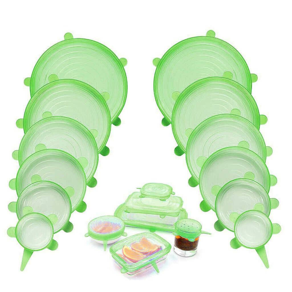Set of 6 SAFETY Silicone Elastic Round Lids Bowl Covers Heat Resistant
