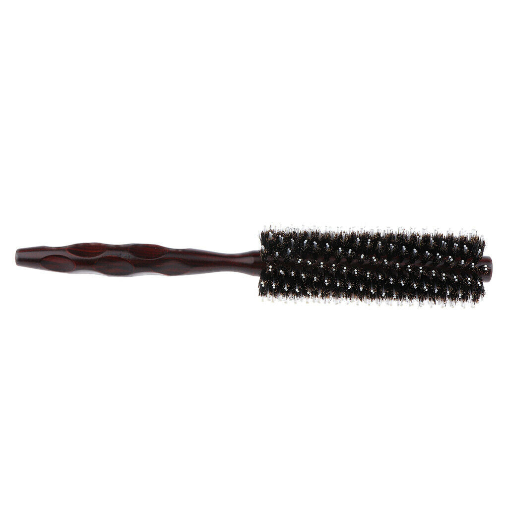 Round Anti-Static Wooden Barrel Hairbrush for Blow Drying Styling Curling S
