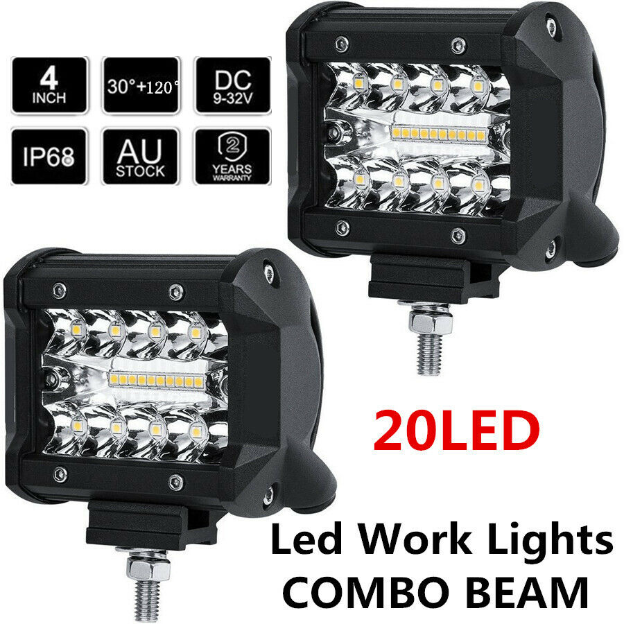 2x 4'' 60W 20-LED CREE Work Fog Light Bars Offroad SPOT FLOOD Work Driving Lamp
