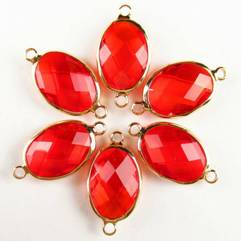 10pcs Wrapped Faceted Red Titanium Crystal Oval Connector Pendant A-46BBS