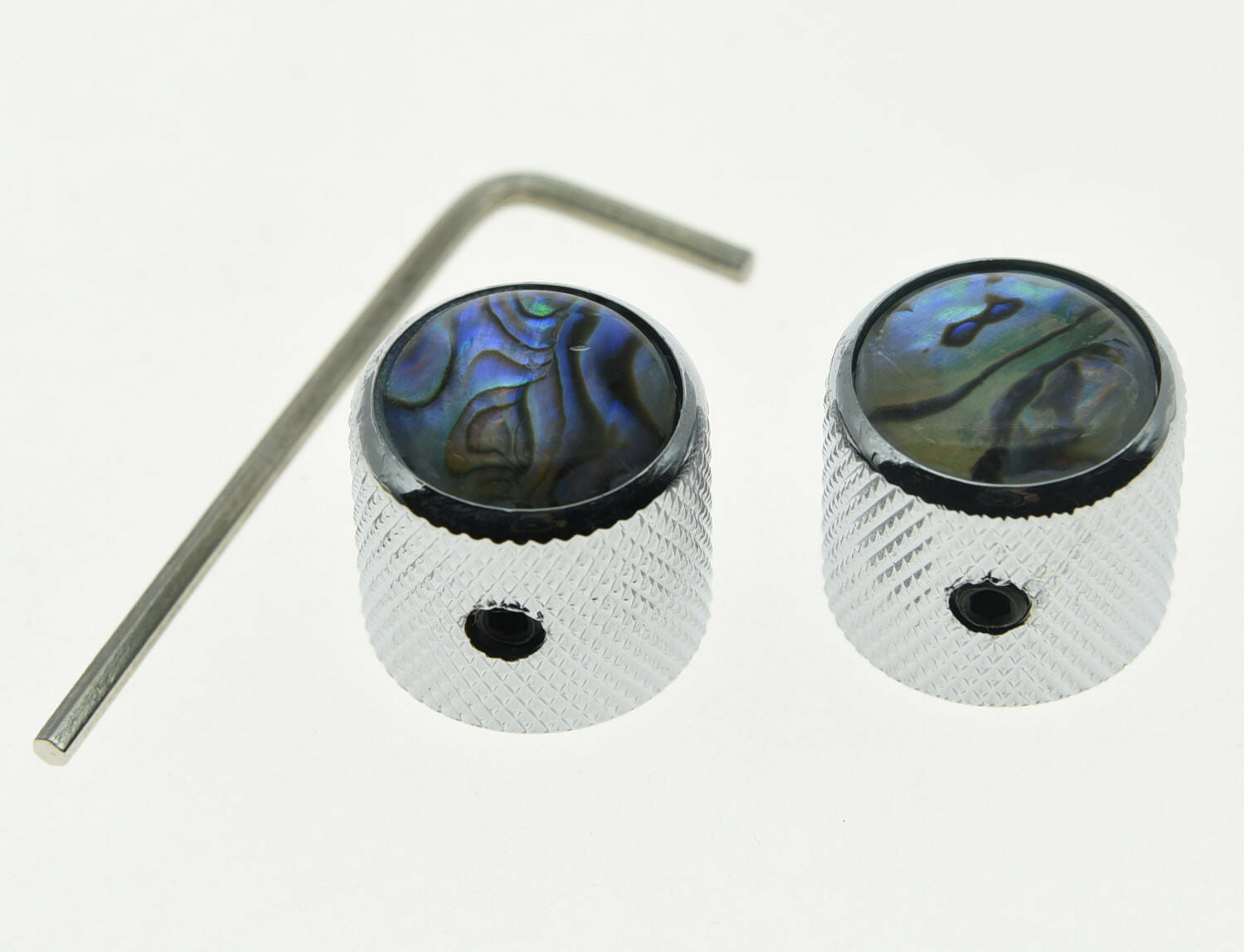 2x Set Screw Abalone Top Chrome Guitar Dome Knobs for Tele Telecaster Bass Knob