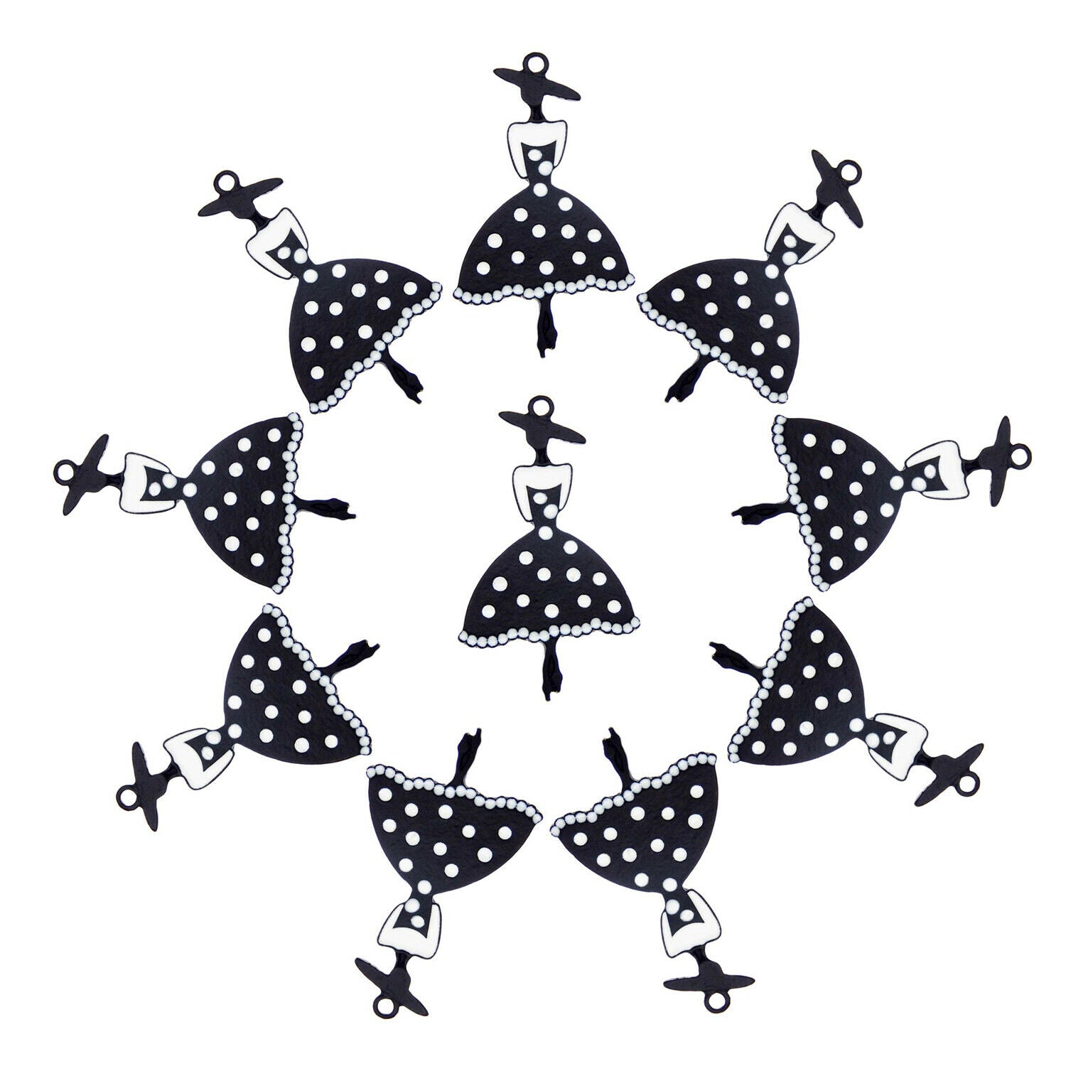 16PCS 44x26mm Black Fashion Girl Alloy Enamel Charms Pendant DIY Findings Crafts