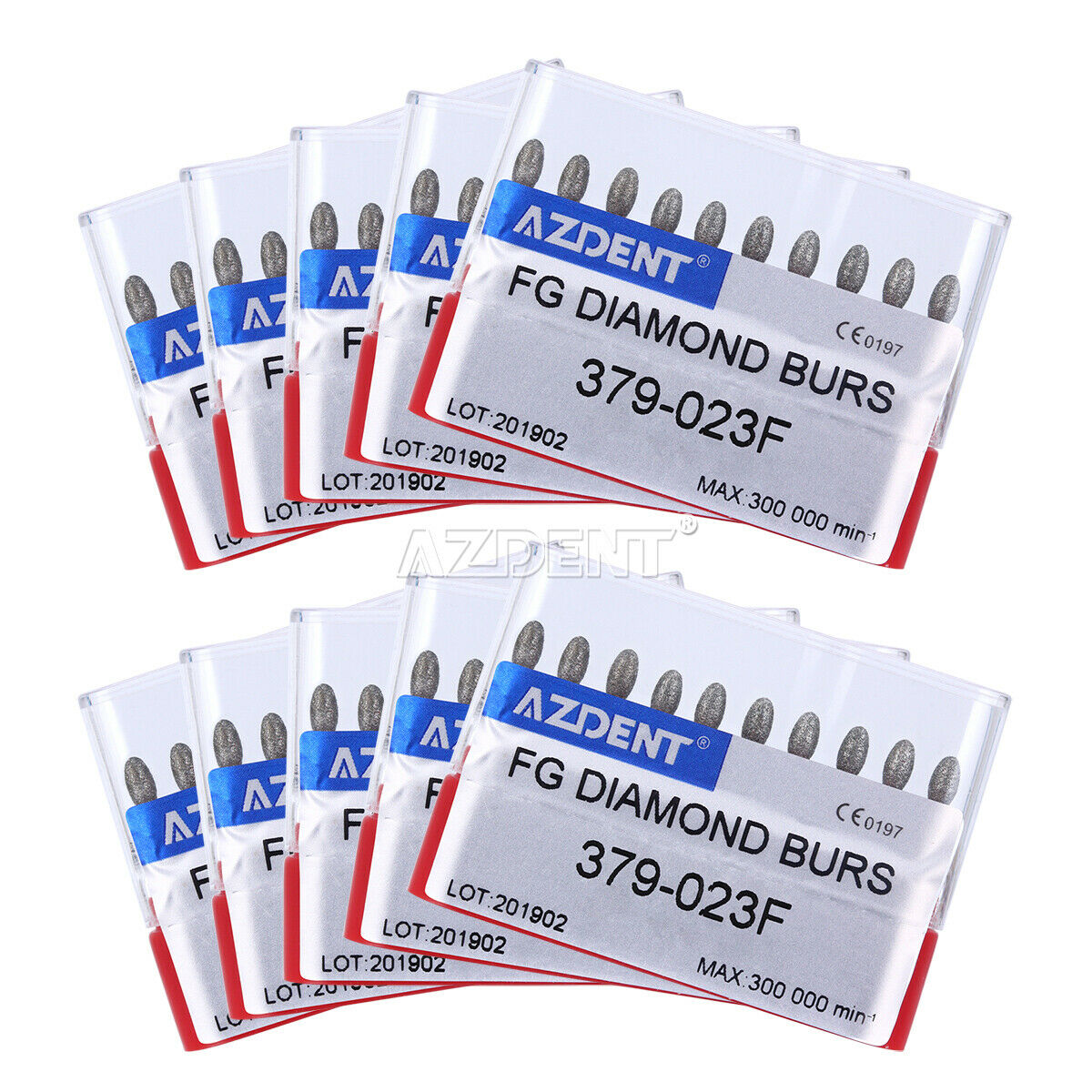 10 Boxes AZDENT Dental Diamond Burs Football #379-023F Fine Red 10pcs/Box