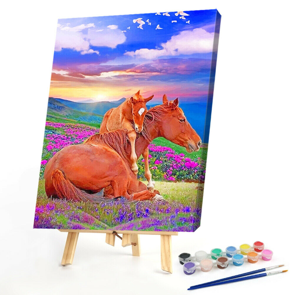 Blooming Flower Horse Digital Picture Landscape Animal Oil Painting Gift @