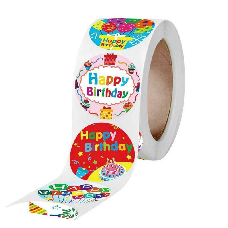 1 Roll 8 Styles Happy Birthday Round Stickers Party Gift Packaging Seal Labels