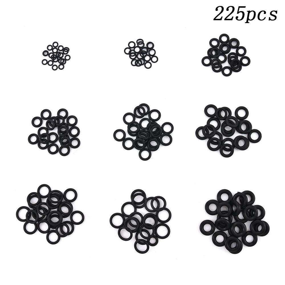 225PCS 18 Sizes Rubber O-Ring Washer Mixed Set Gasket Automotive Seal Kit