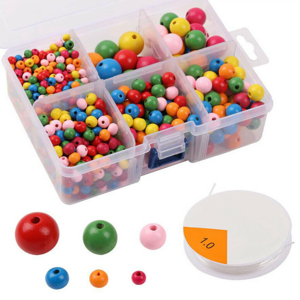 1105pcs Colored Round Wooden Beads for Crafts Loose Solid Wooden Spacer Beads