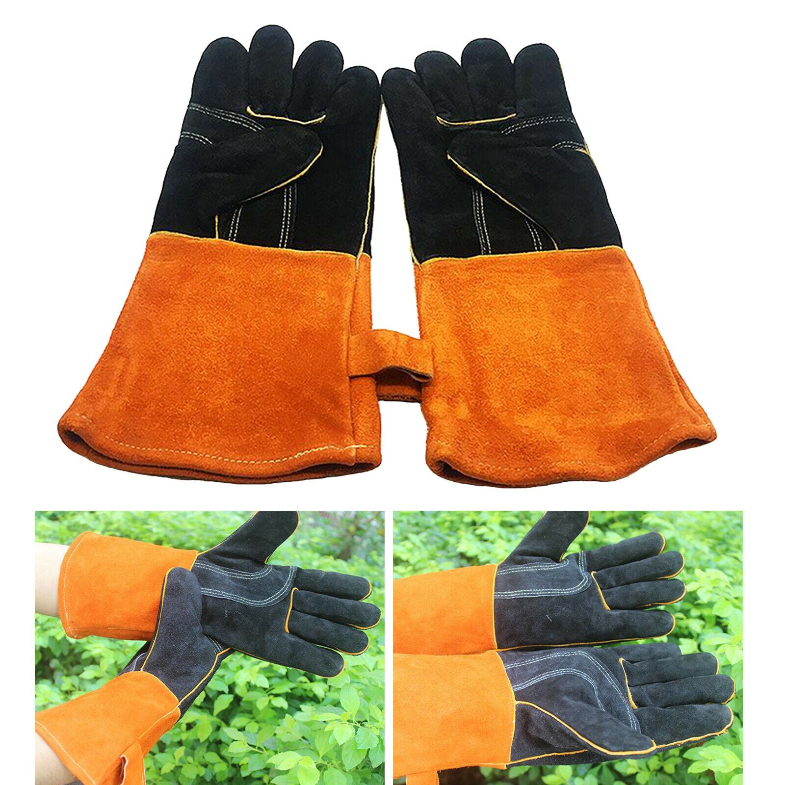 1Pair Cowhide Welding Gloves Heat Resistant Work Glove Fireplace Stove Pot