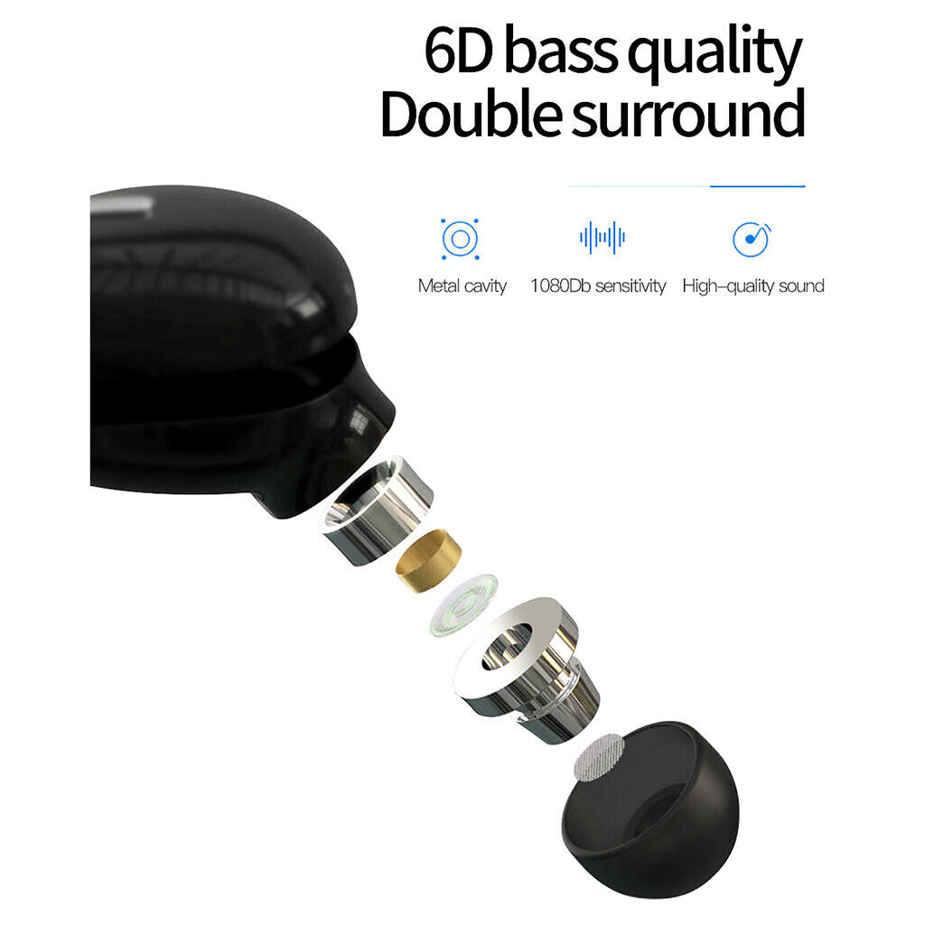 Mini Bluetooth 5.0 In-Ear Wireless Earphone Earbud Headphone Black OPP