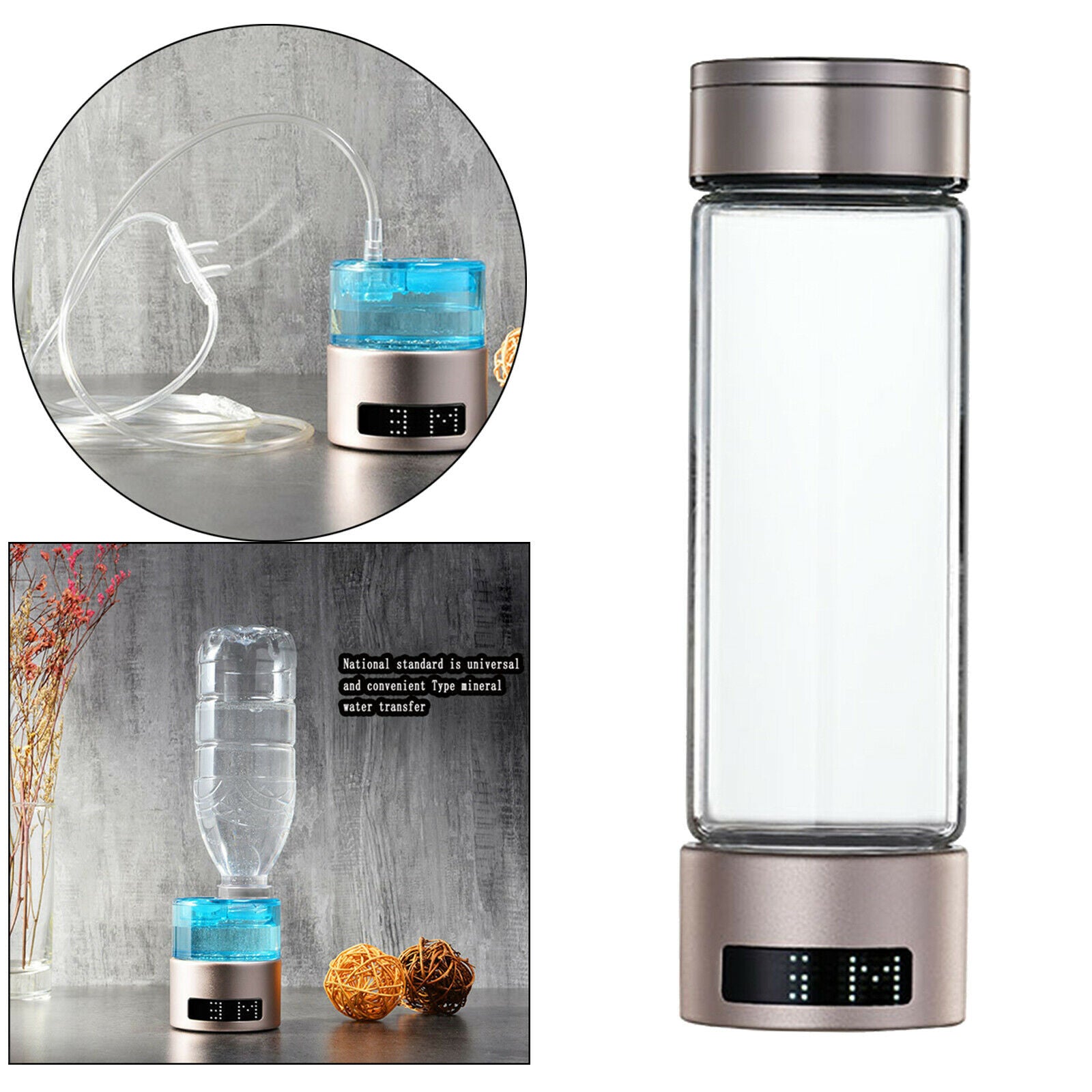 Hydrogen Rich Water Bottle Cup Generator Inhaler Adapter 1000-1200ppb 400ml