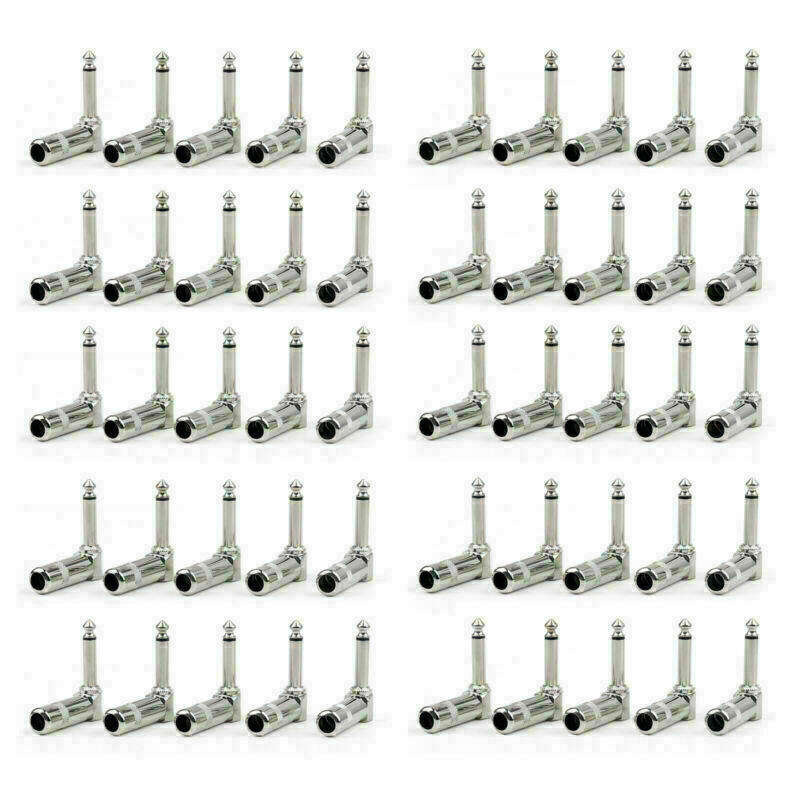 50 x Metal 1/4" Ts Right Angle Mono Phone Plug Connector 6.3mm Jack CA