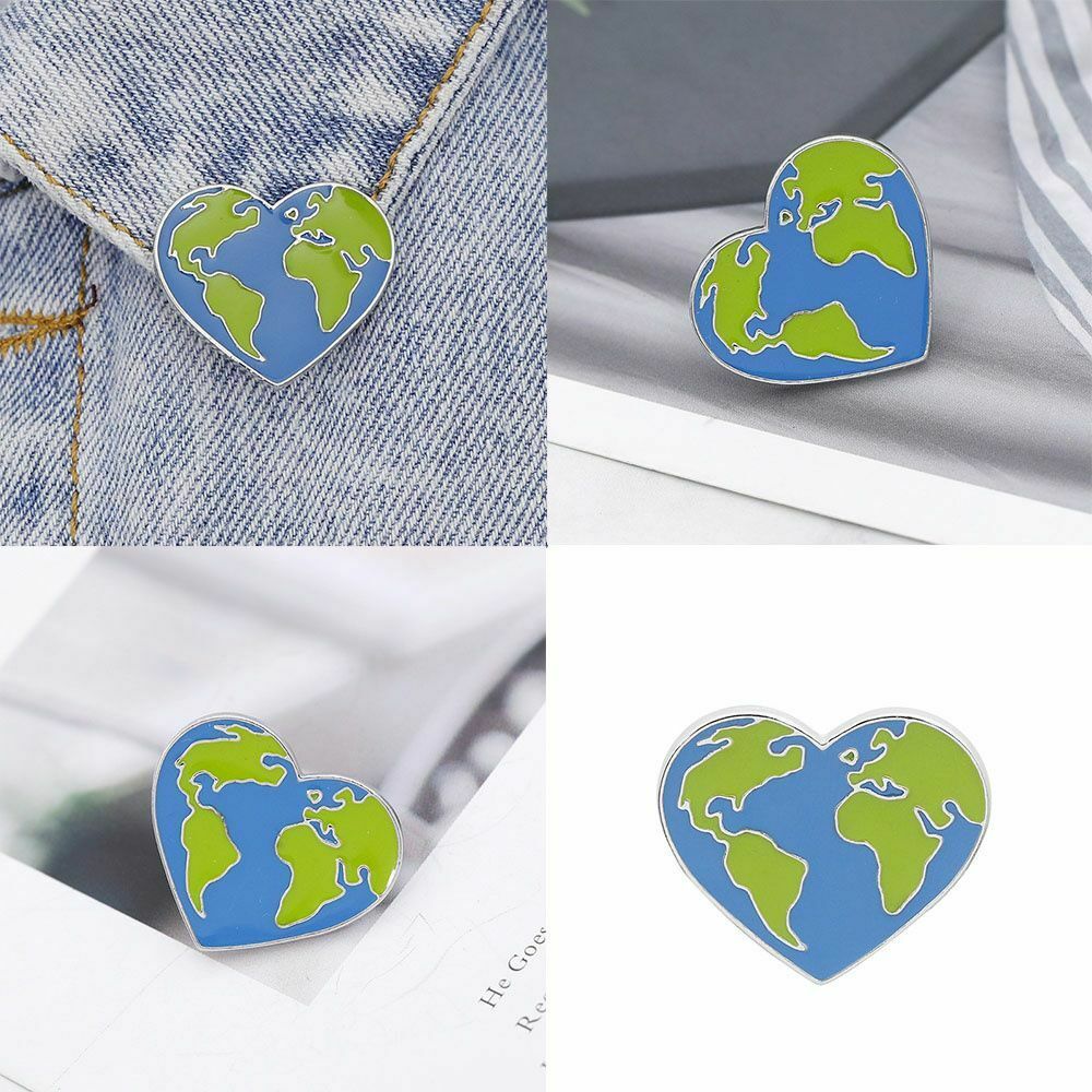 Green Earth Brooches Earth's Ecology Badges Heart Shaped Pin Lapel Enamel Pins