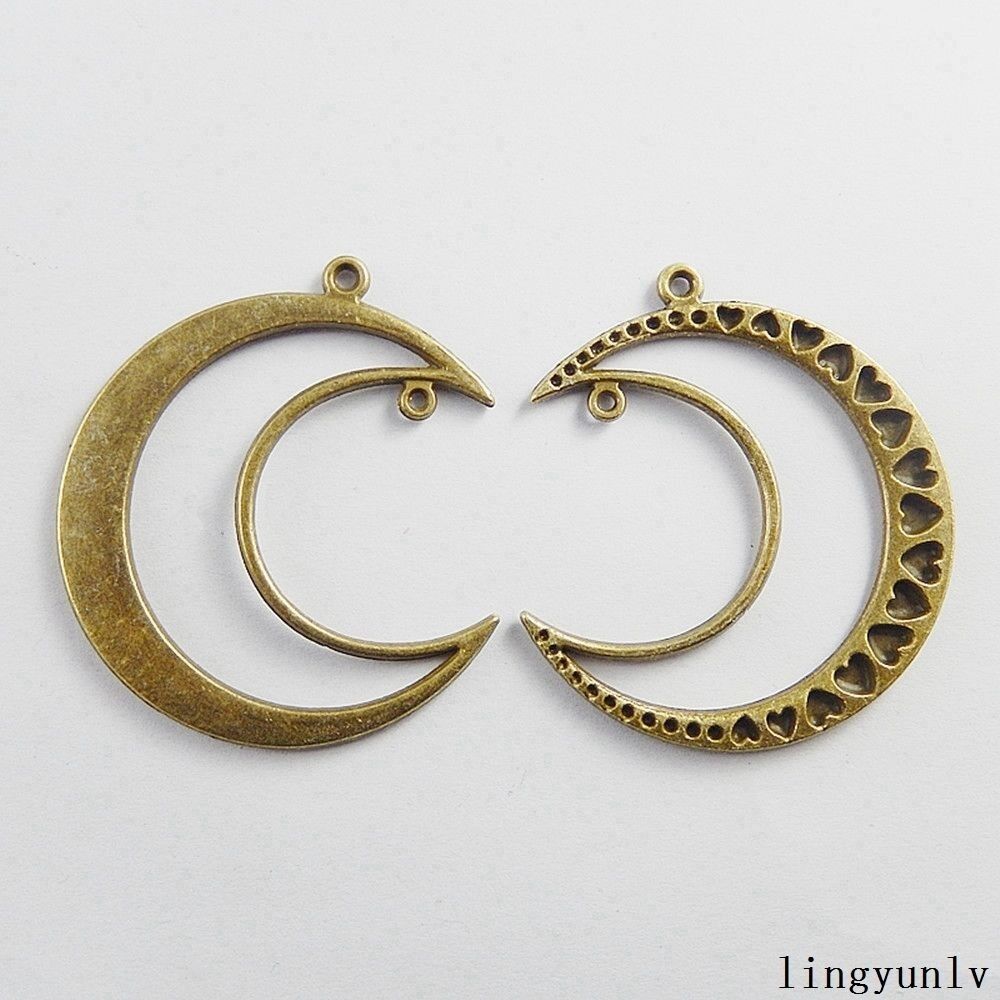 4pcs Antiqued Bronze Crescent Moon Alloy Charm Pendant Dangle Findings 50*45*2mm