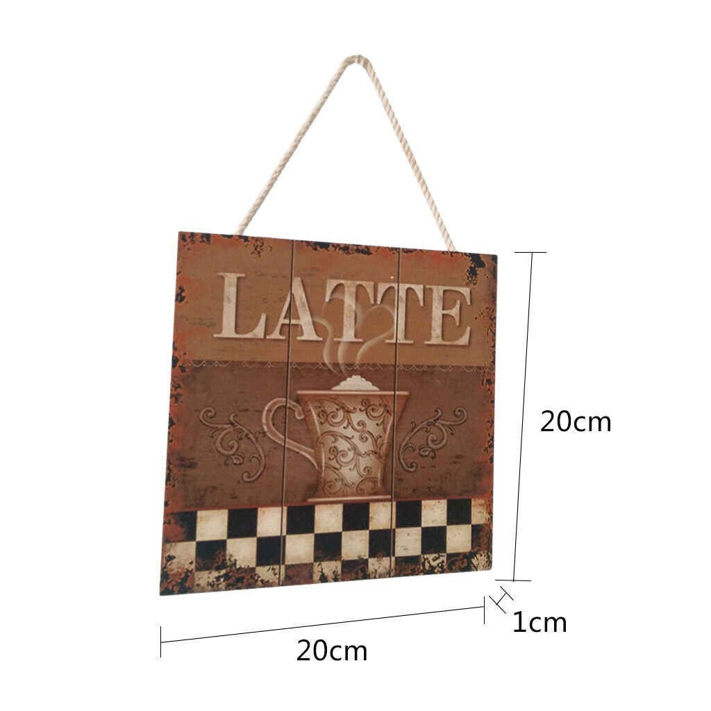 Wooden Wall Art Coffee Plaque Sign with Rope for Cafe Bar Decoration B