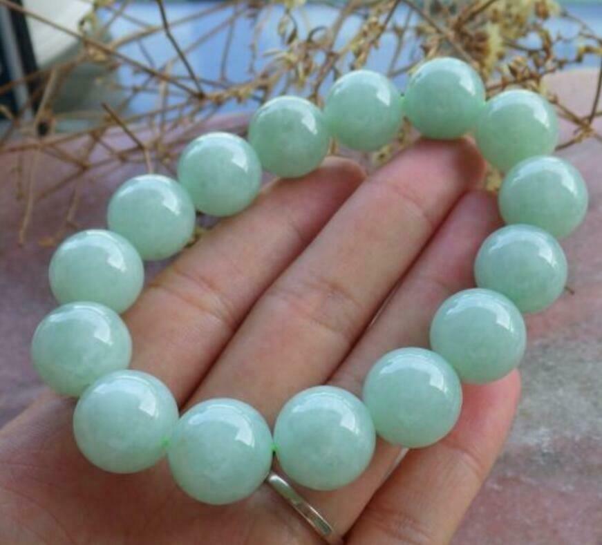Certified Natural 13mm Green A JADE Jadeite Beads Stretch Bracelet