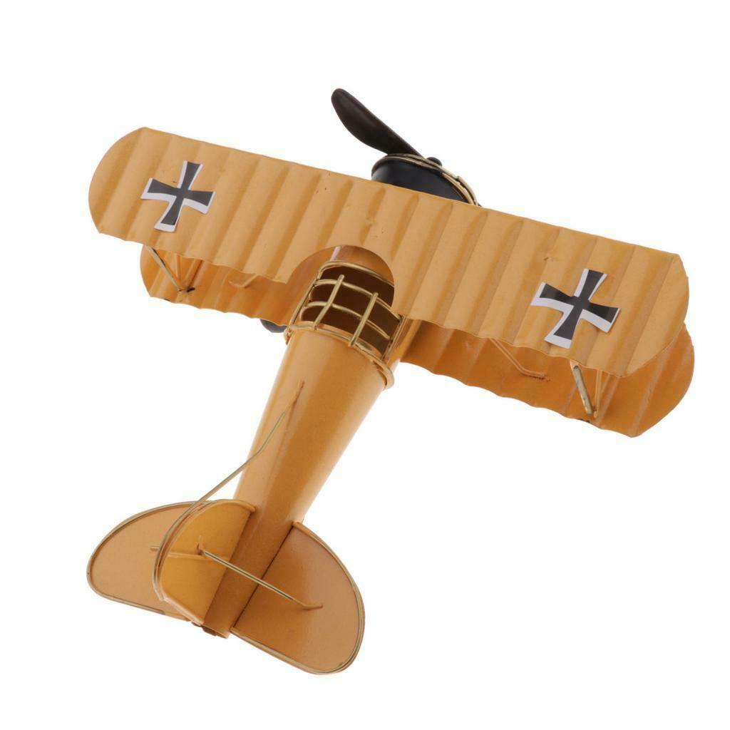 Tabletop Iron Airplane Aircraft Display Home Office Living Room Decor Yellow