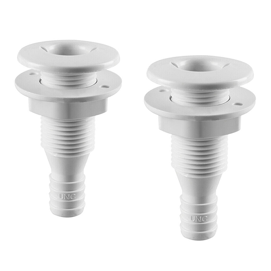 2pcs Marine White Straight Thru-Hull Connection for 3/4 & 1 Inch Hose Barb