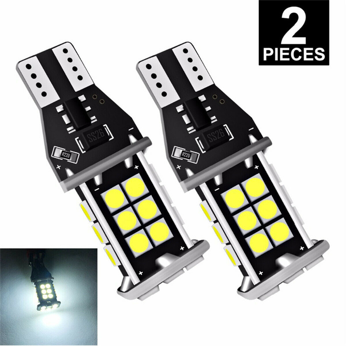 2pc High power T15 3030 SMD CAN-bus Error Free LED bulb For Backup Reverse Light