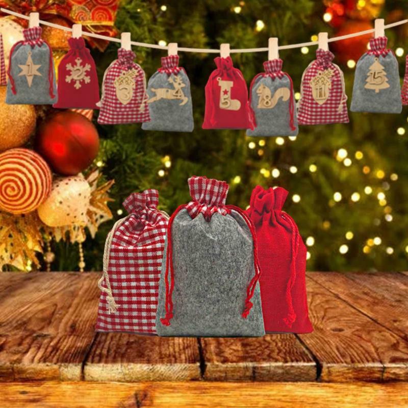 Christmas Advent Calendar 2021 Decorations 24 Days Burlap Gift Bags Favors Home