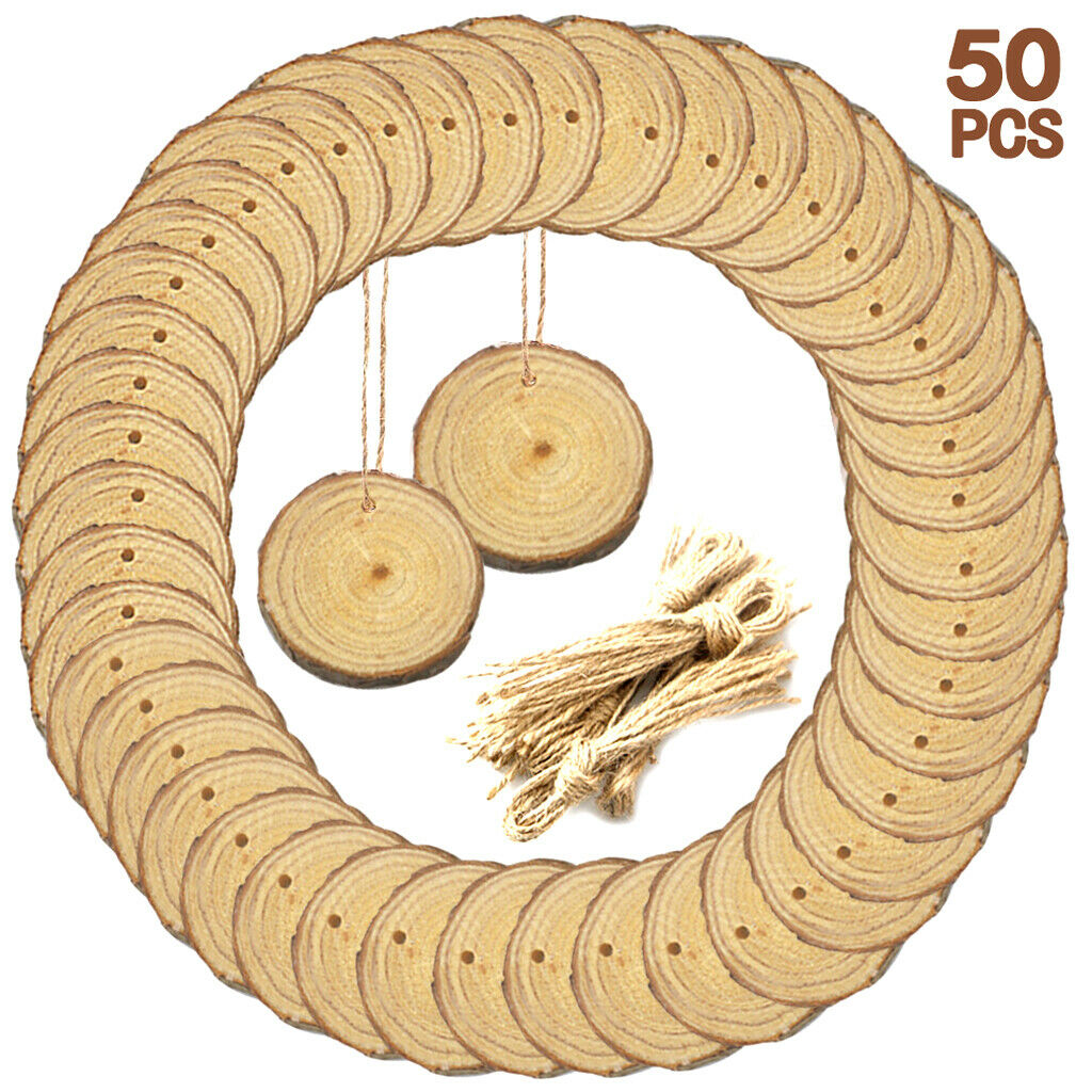 50x Natural Unpainted Wooden Pieces Slices Circles Wedding