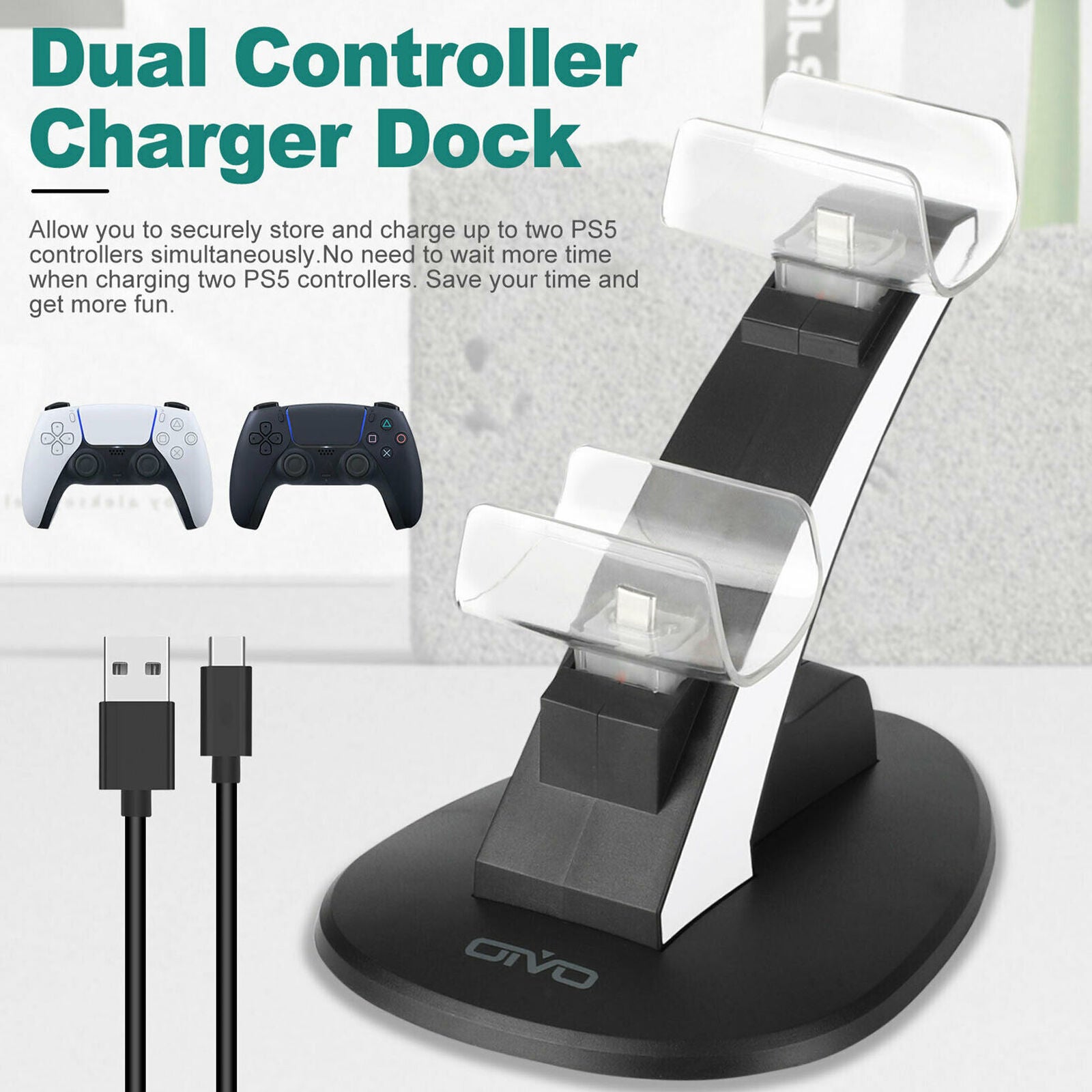 USB Controller Dual Charger Dock Station Charging Stand for Sony PS5 DualSense