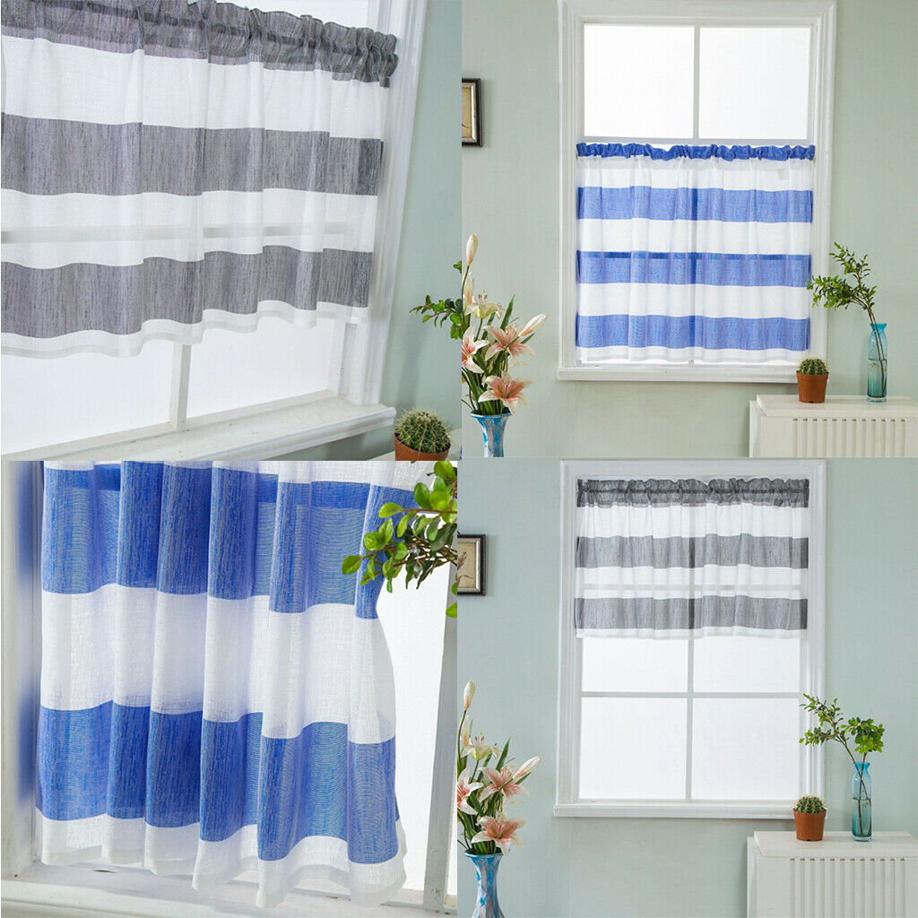 2pcs Short Window Tiers Balcony Window Drape Shade Curtain Blue Curtains