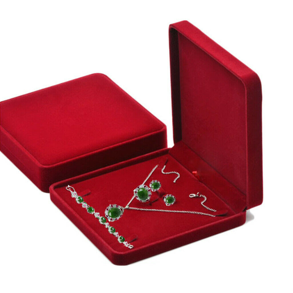 2X Velvet Jewelry Set Tray with Lid Portable Necklace Storage ShowCase Wine Red