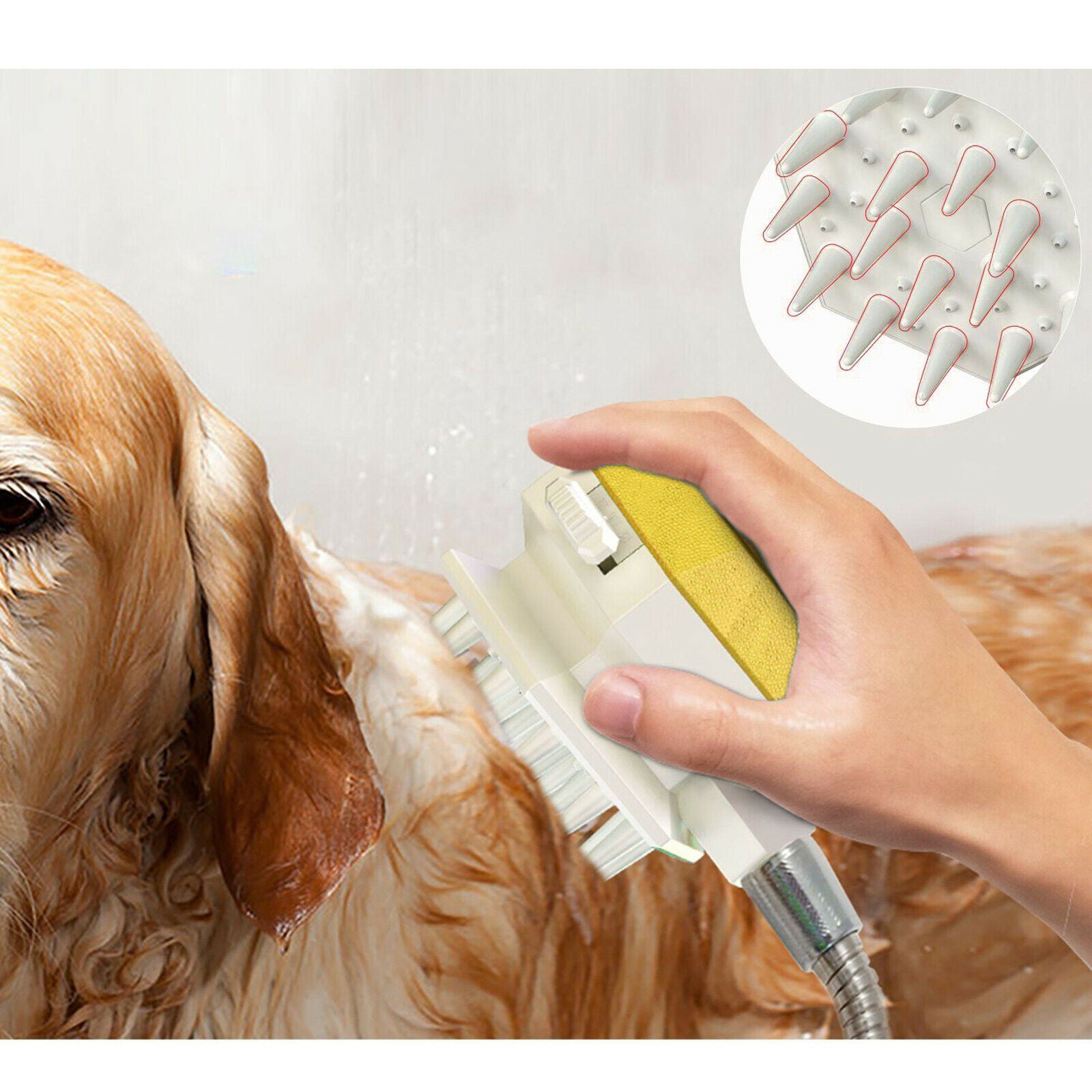Pet Bathe Shower Sprayer Head Massge Scrubber Comb Brush for Dogs Cat Yellow