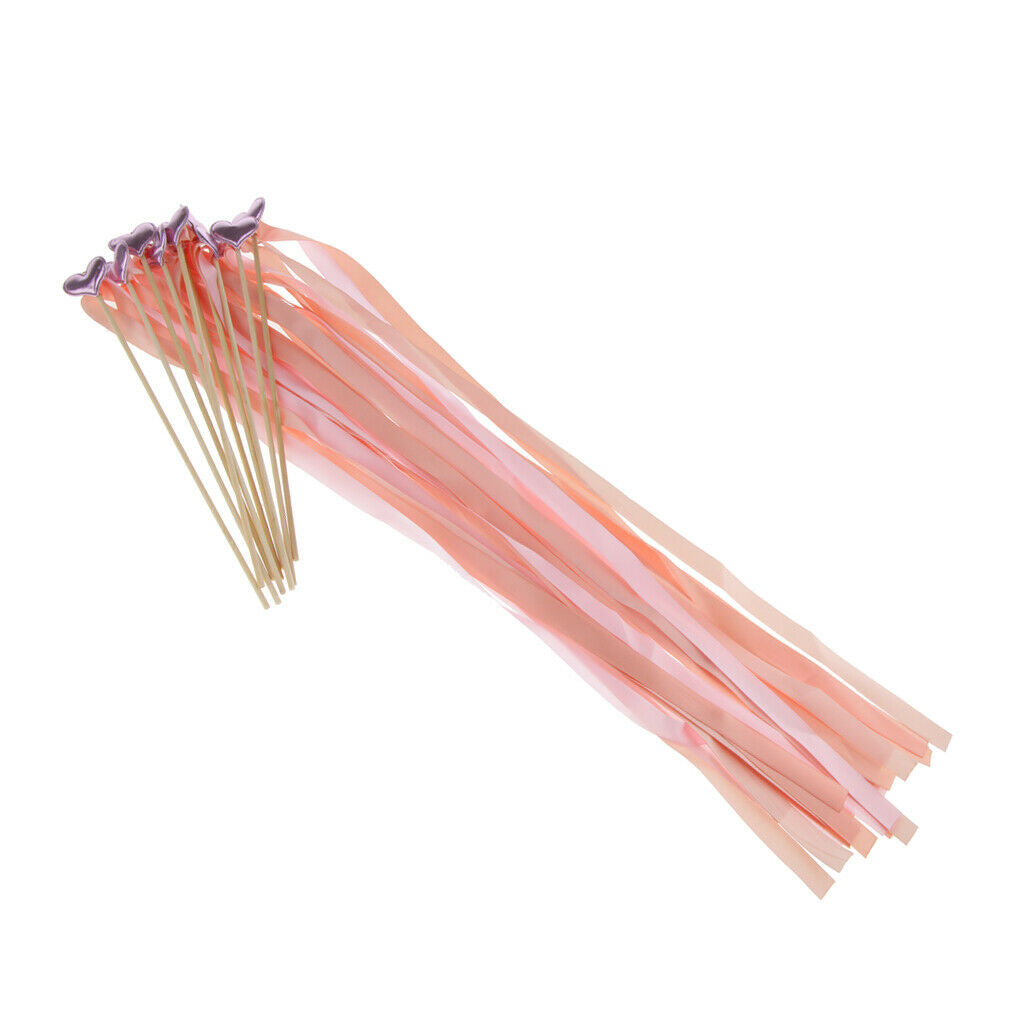 10 Pieces Wedding Twirling Stream Ribbon Sticks Wands with Heart Ribbon A5