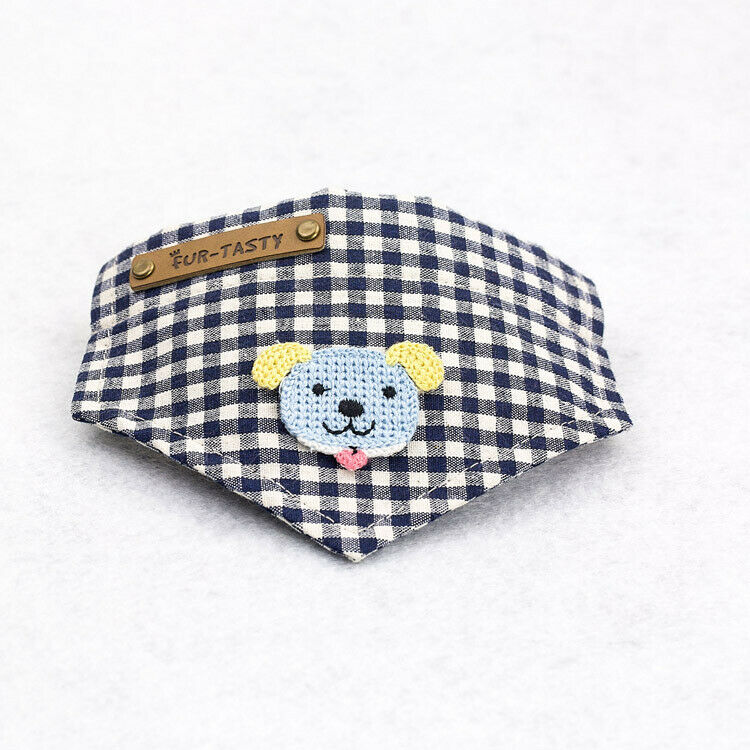 Pet Dog Bandana Scarf Triangle Neckerchief Bib Plaid Dog Print Decor-Blue(S)