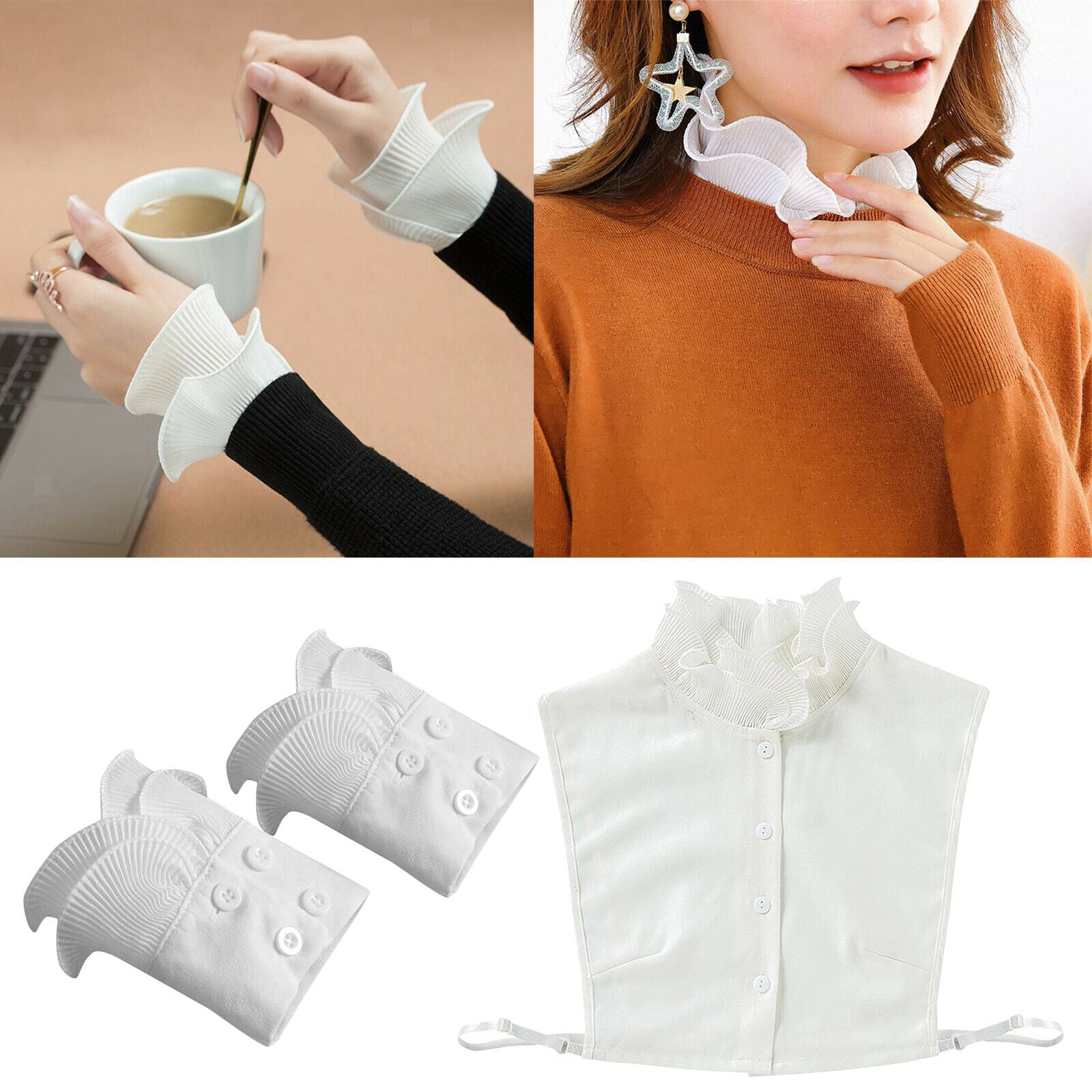 Detachable False Collar and Cuff Cotton Ruffles Women Shirt Clothes Accessories