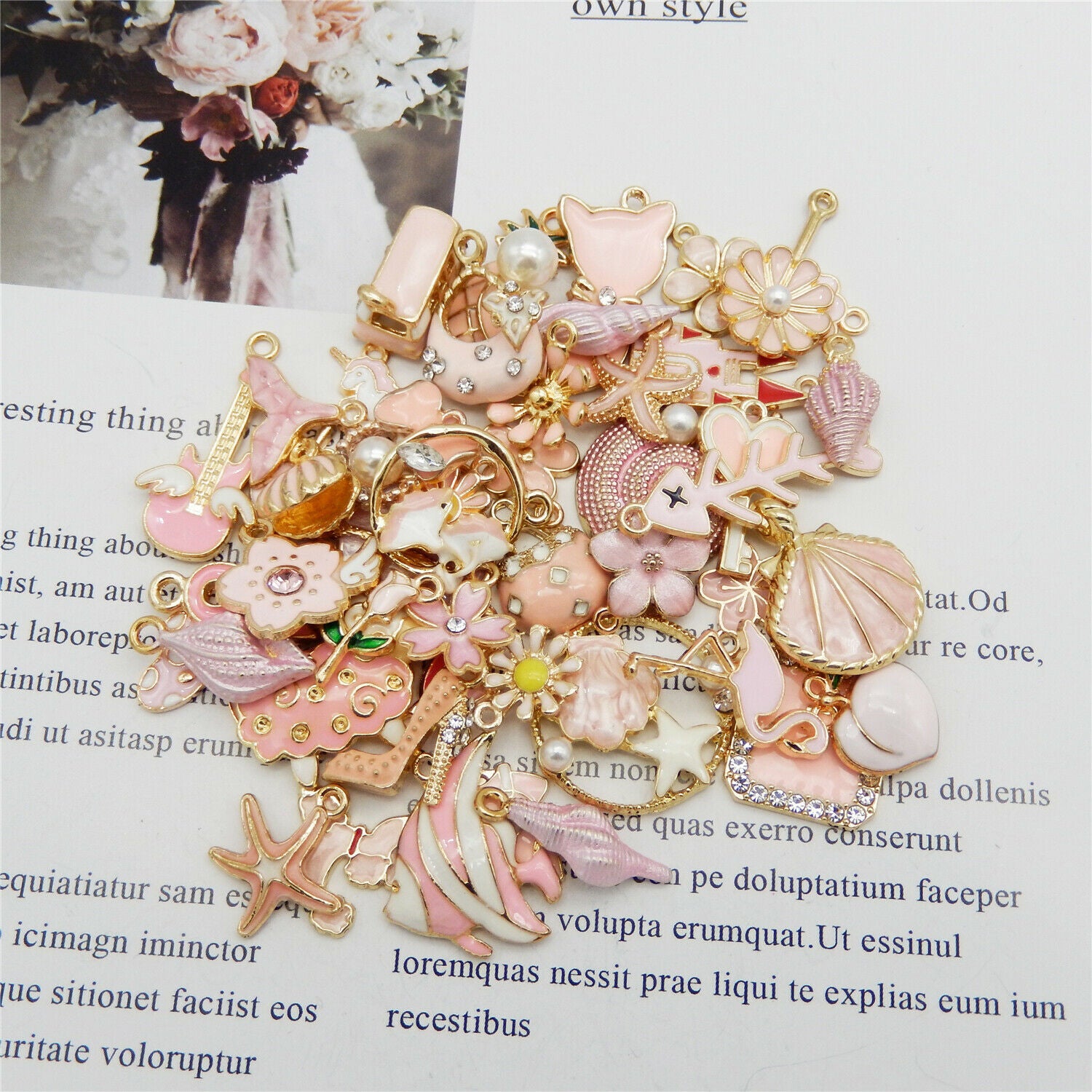 10 Mix Pink Enamel Charm Alloy For Bracelet Pendant Jewelry DIY Art Craft 1-3cm