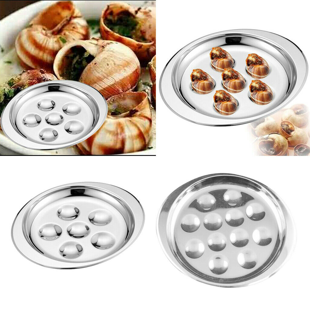 2x Stainless Steel French Escargot Baking Plate Mushroom Snail Dish Set